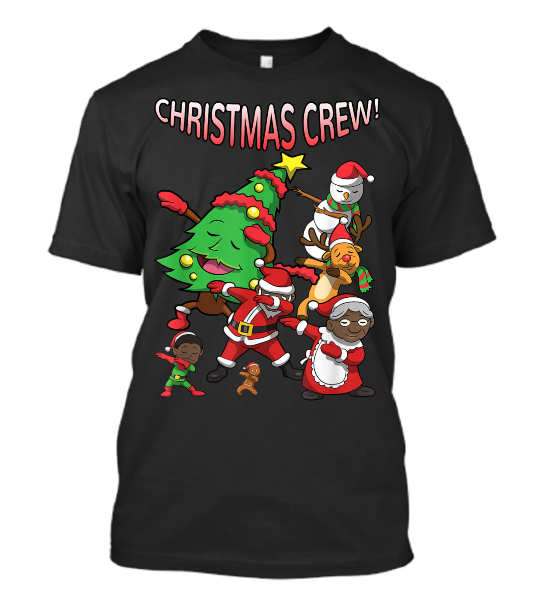 Christmas Crew Dancing Black Santa Claus With Tree And Reindeer T-Shirt