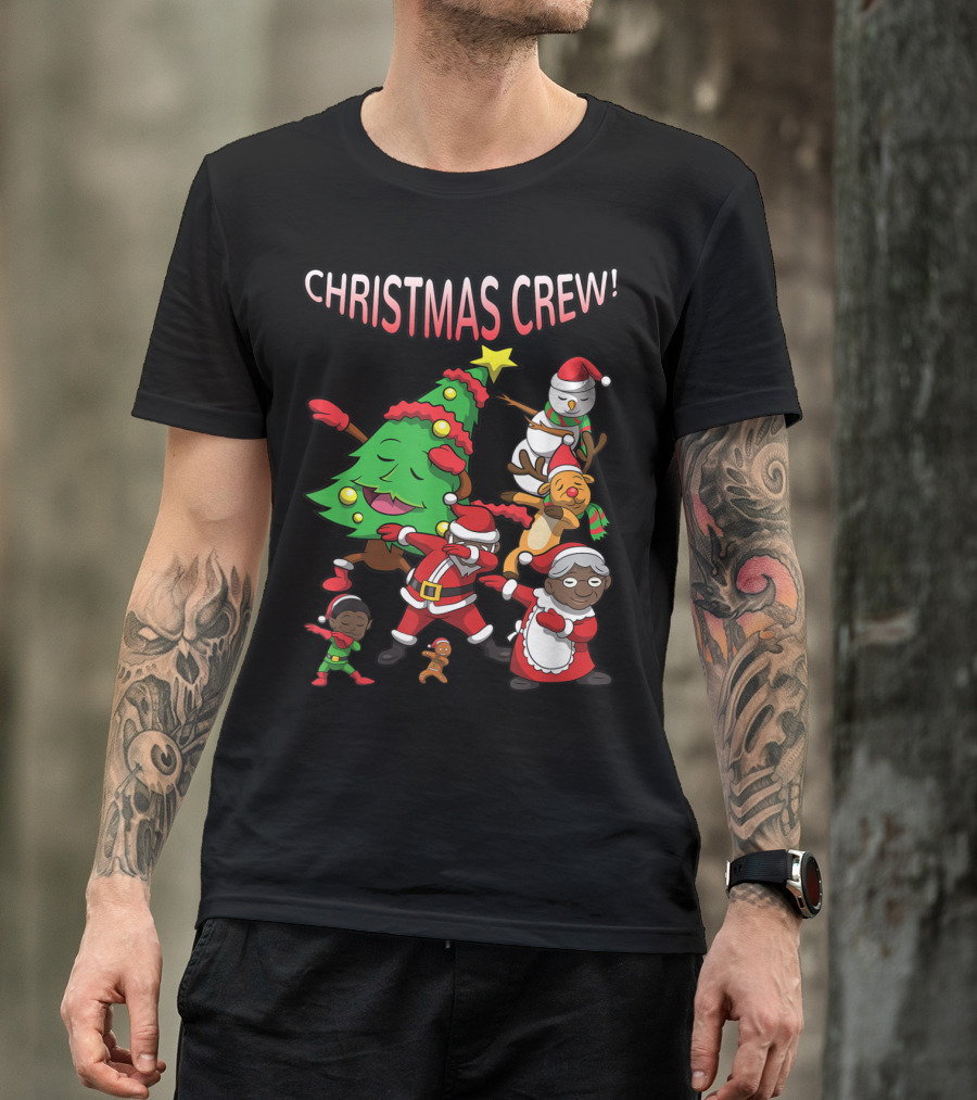 Christmas Crew Dancing Black Santa Claus With Tree And Reindeer T-Shirt