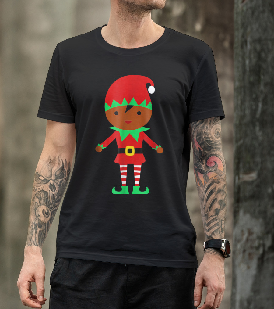 African American Christmas Elf In Santa Suit T-Shirt