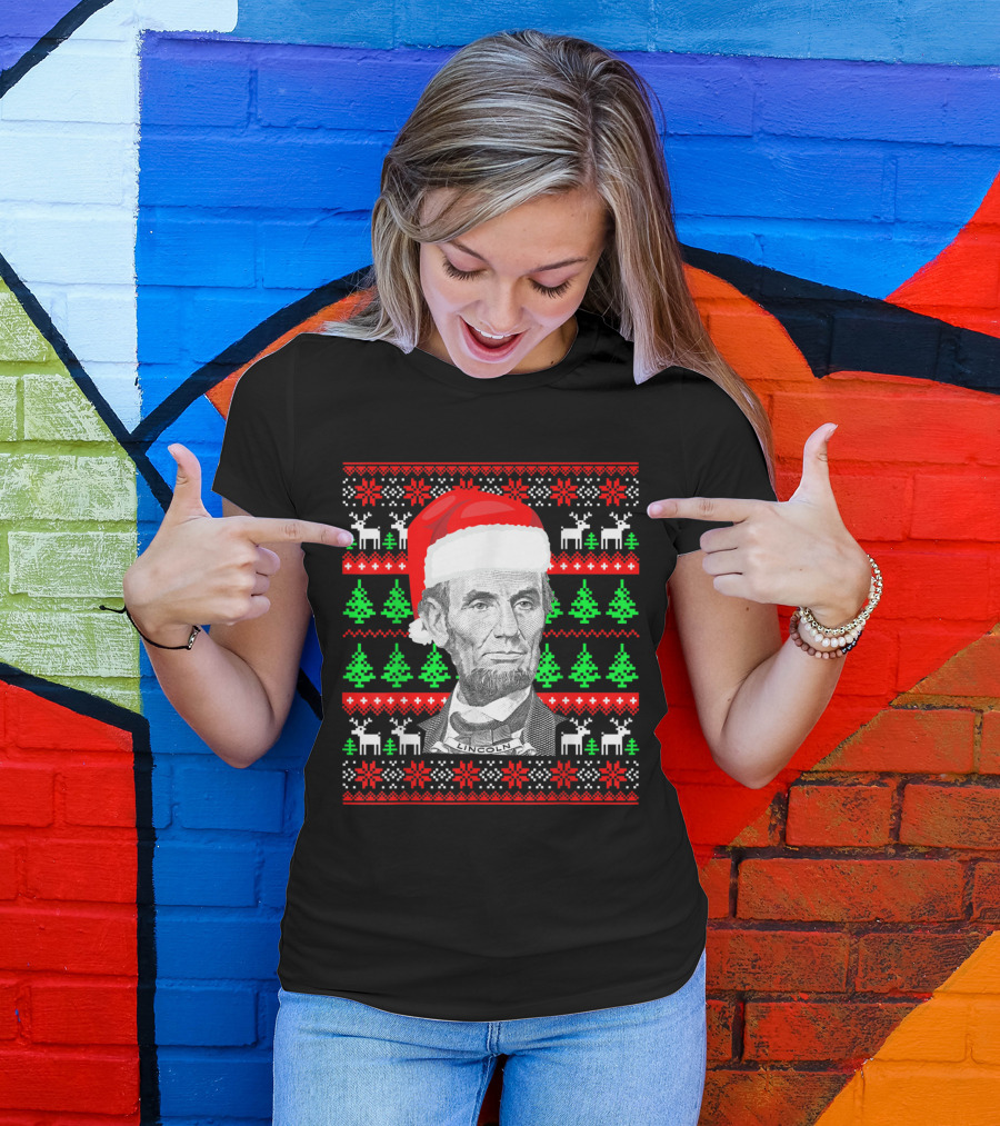 Abe Lincoln Santa Hat Ugly Christmas T-Shirt