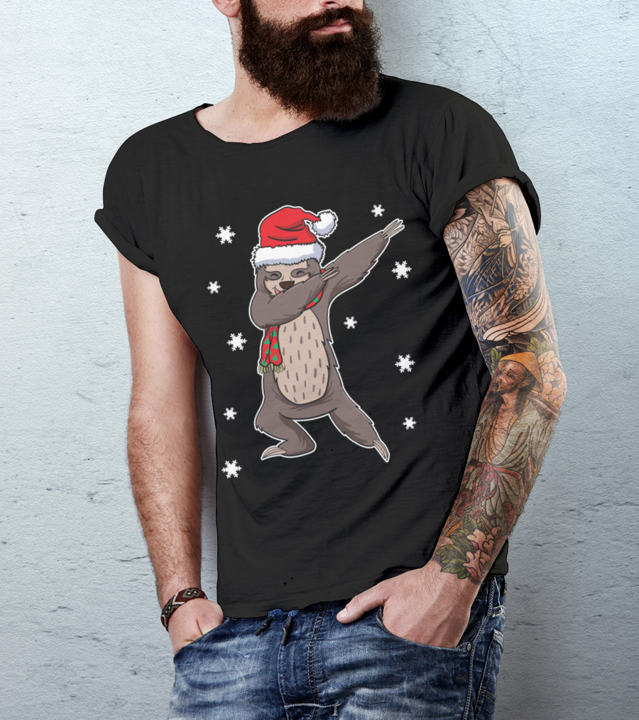 Dabbing Dab Funny Snowflakes Sloth Christmas Santa Claus T-Shirt