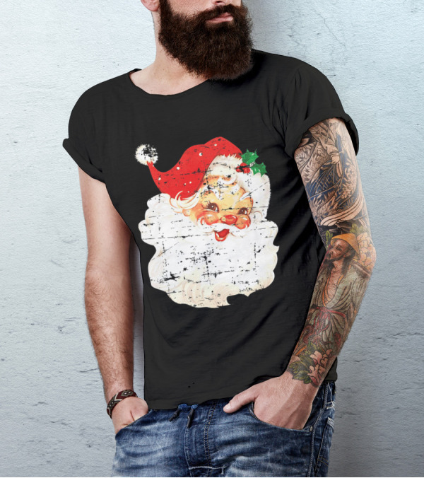 Distressed Vintage Jolly Old Saint Nick Santa Claus Retro Christmas T-Shirt
