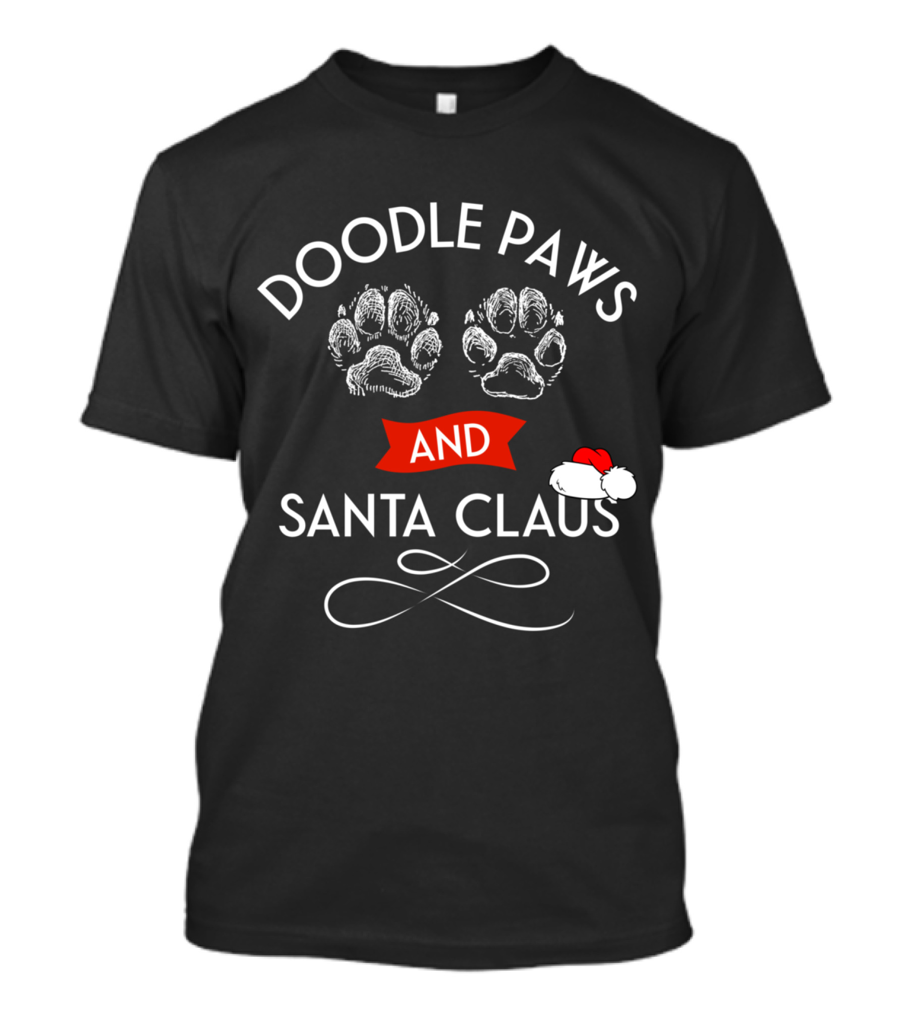 Doodle Paws And Santa Claus Aussiedoodle Pyredoodle Paws And Christmas Hat T-Shirt