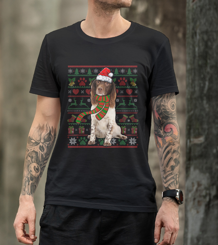 English Springer Spaniel Santa Claus Festive Holiday T-Shirt