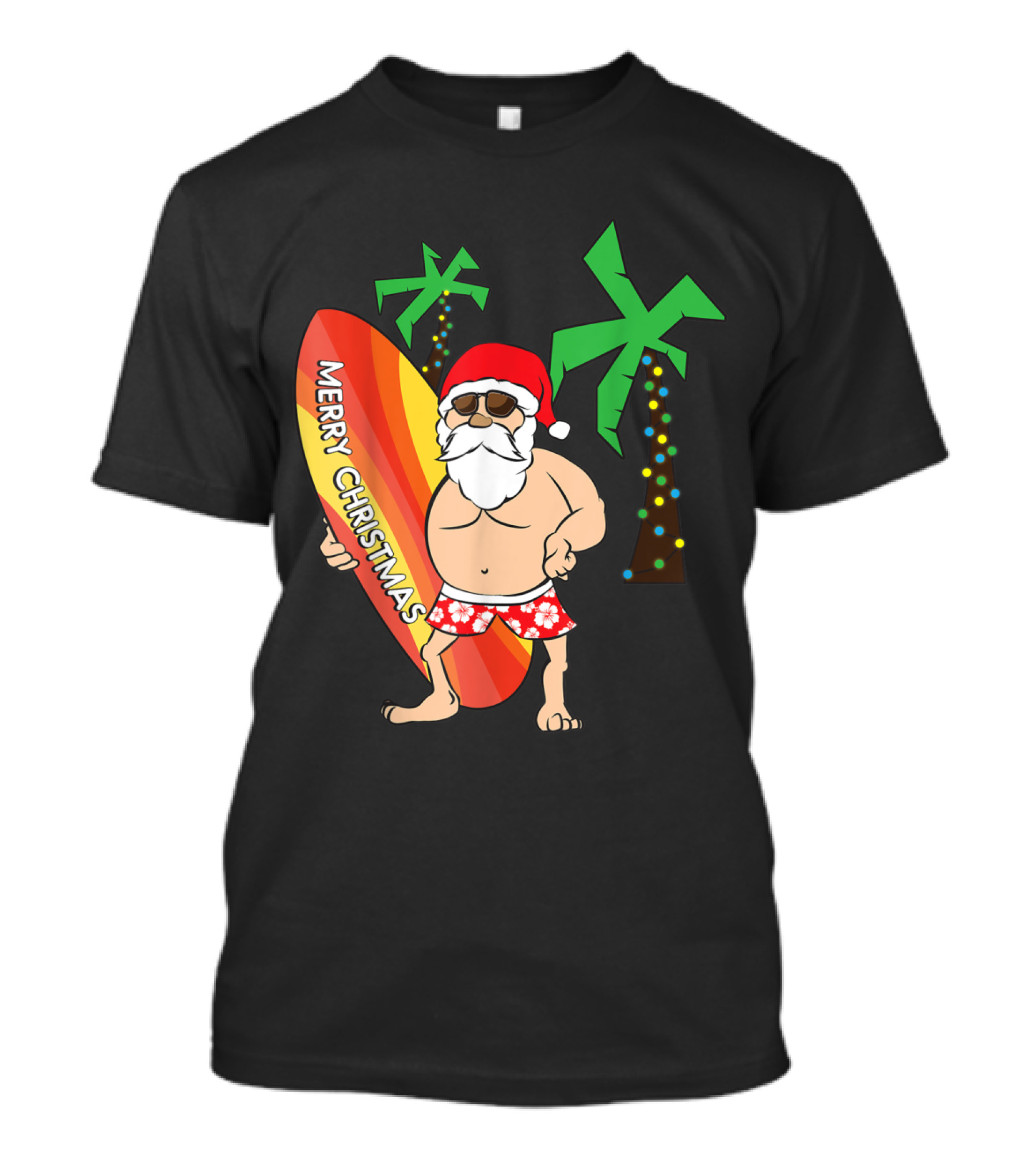 Merry Christmas Funny Santa Claus Surfing Hawaii T-Shirt