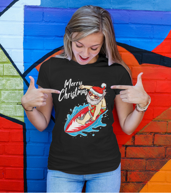 Merry Christmas Surfing Santa Claus Hawaiian T-Shirt