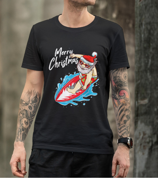Merry Christmas Surfing Santa Claus Hawaiian T-Shirt