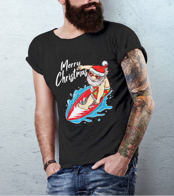 Merry Christmas Surfing Santa Claus Hawaiian T-Shirt