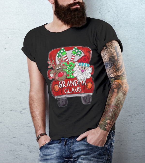 Grandma Claus Red Truck Reindeer Santa Elf Christmas T-Shirt