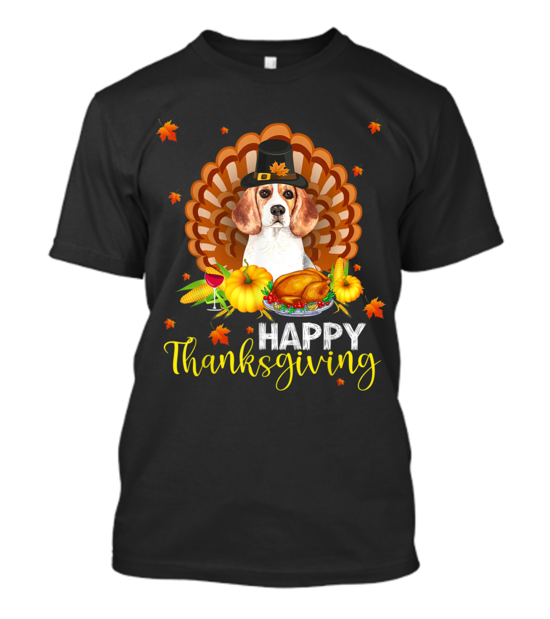 Happy Thanksgiving Beagle With Turkey And Harvest T-Shirt