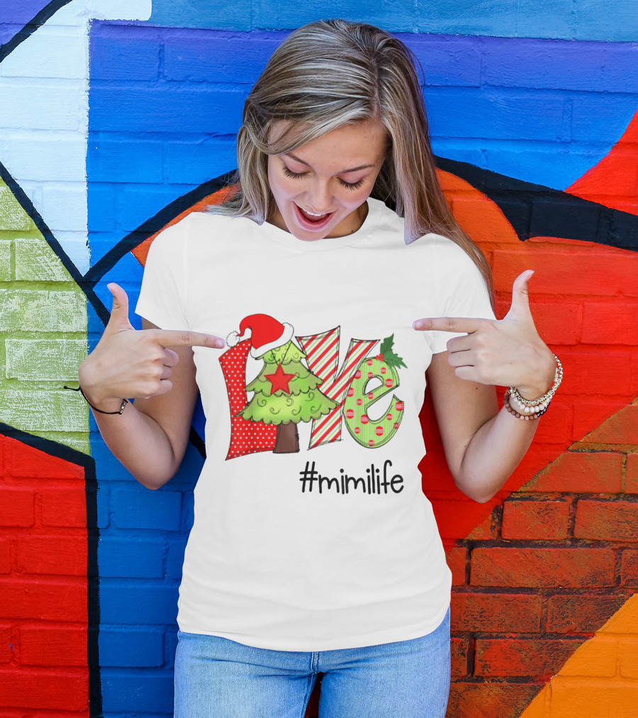 Love Christmas Tree Santa Hat #mimilife T-Shirt