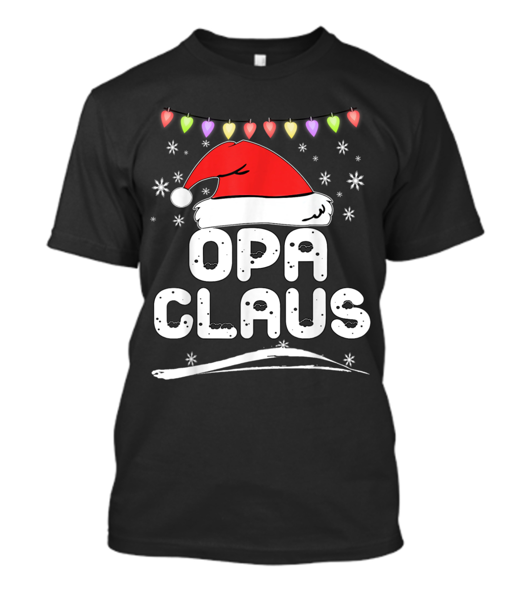 Opa Claus Santa Hat Christmas Lights Grandpa Holiday Family T-Shirt