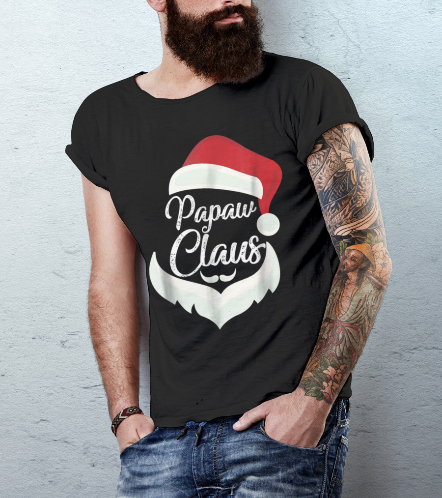 Papaw Claus Christmas Santa Beard And Hat T-Shirt