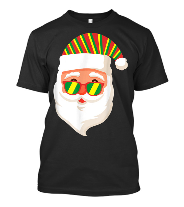 Rasta Colors Santa Claus With Rastafari Flag Hat And Sunglasses T-Shirt
