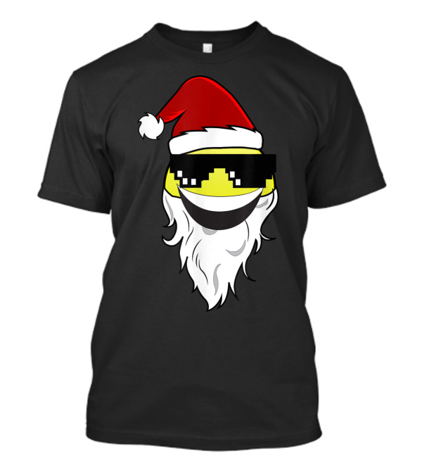 Santa Claus Emoji With Santa Hat Beard Sunglasses T-Shirt