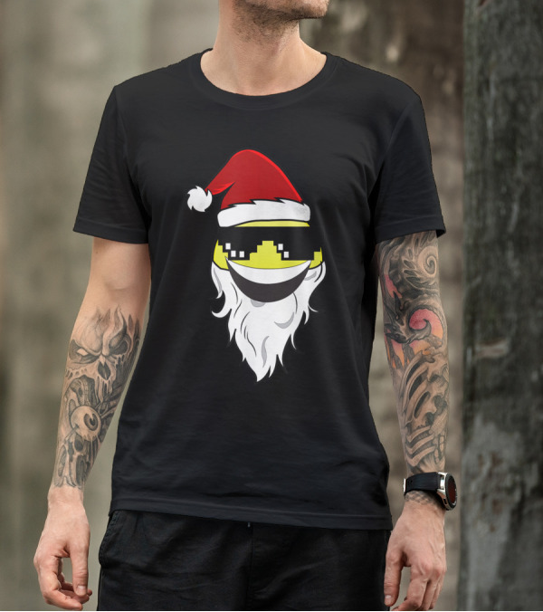 Santa Claus Emoji With Santa Hat Beard Sunglasses T-Shirt