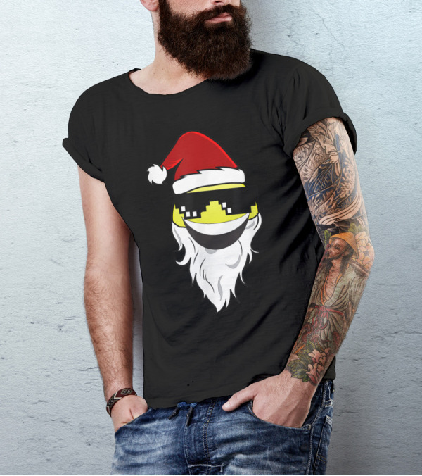 Santa Claus Emoji With Santa Hat Beard Sunglasses T-Shirt