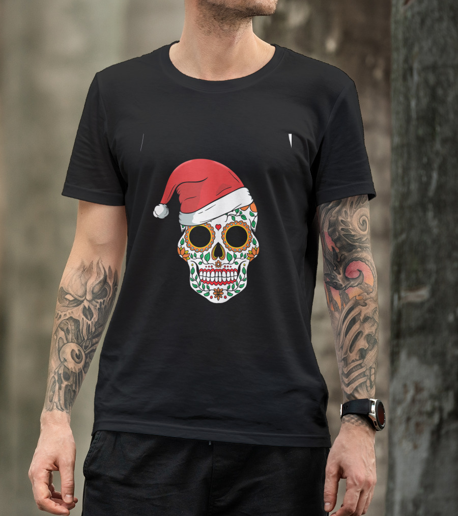 Santa Claus Mexican Sugar Skull Christmas T-Shirt