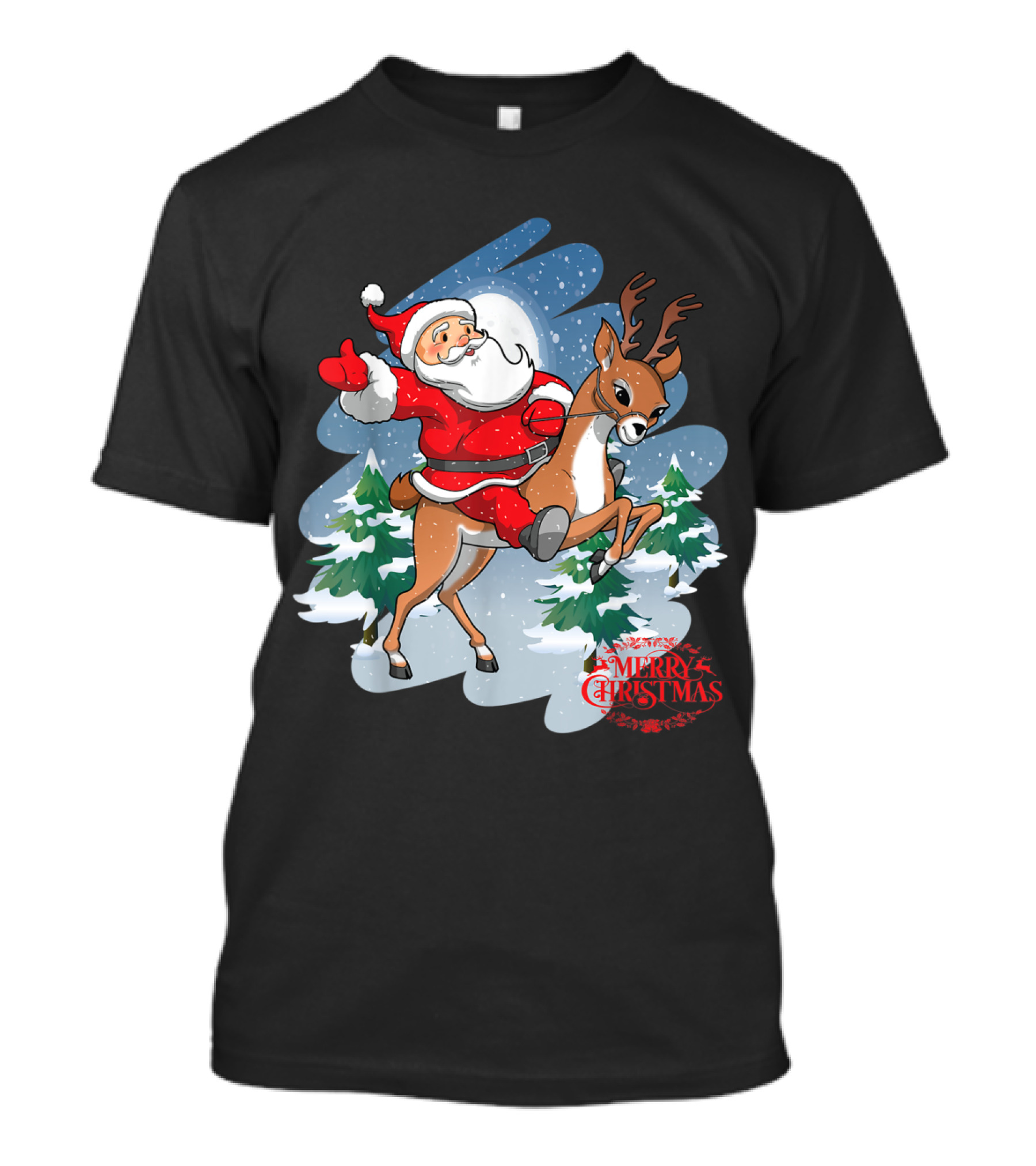Santa Claus Riding Reindeer Merry Christmas T-Shirt