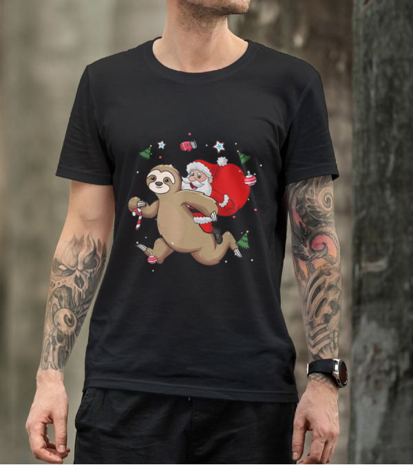 Santa Claus Riding Sloth Christmas T-Shirt