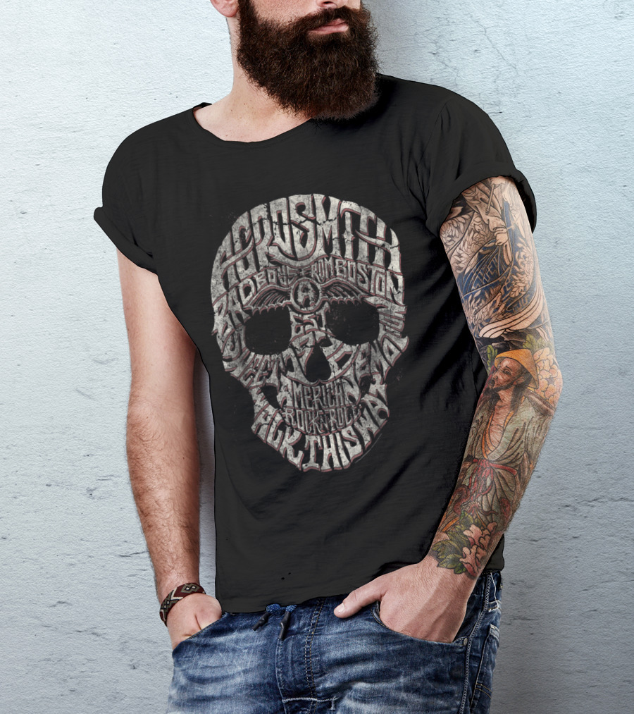 Aerosmith Bad Boys From Boston Walk This Way American Rock N Roll Skull T-Shirt