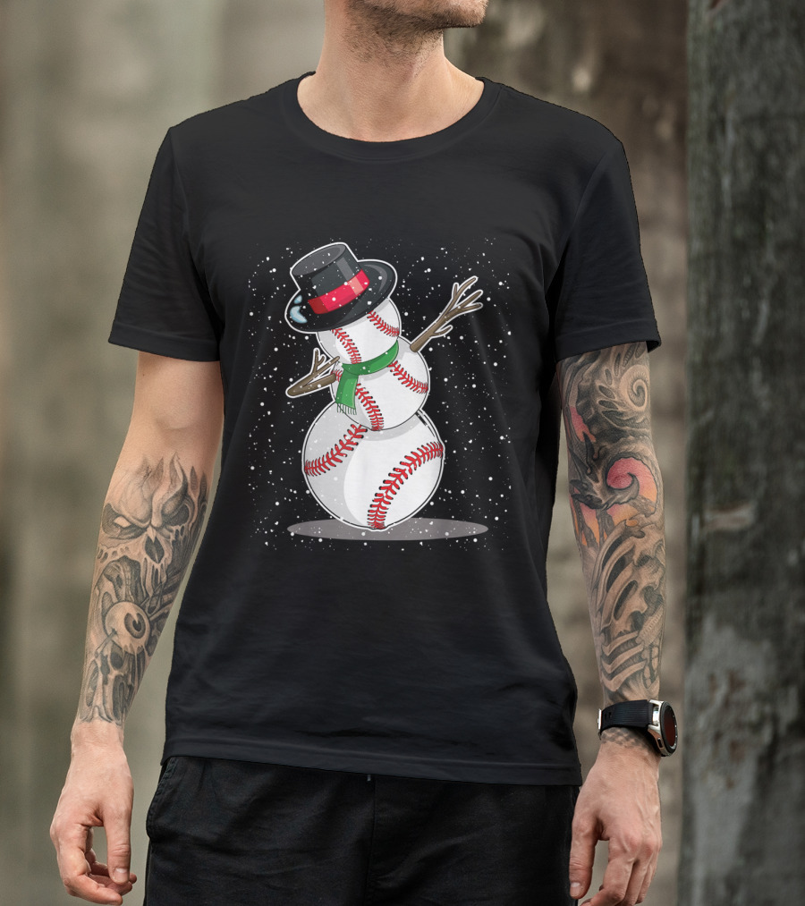 Christmas Snowman Baseball Dab Party T-Shirt