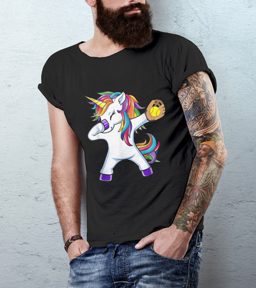 Dabbing Unicorn With Softball Funny Dab Pose T-Shirt