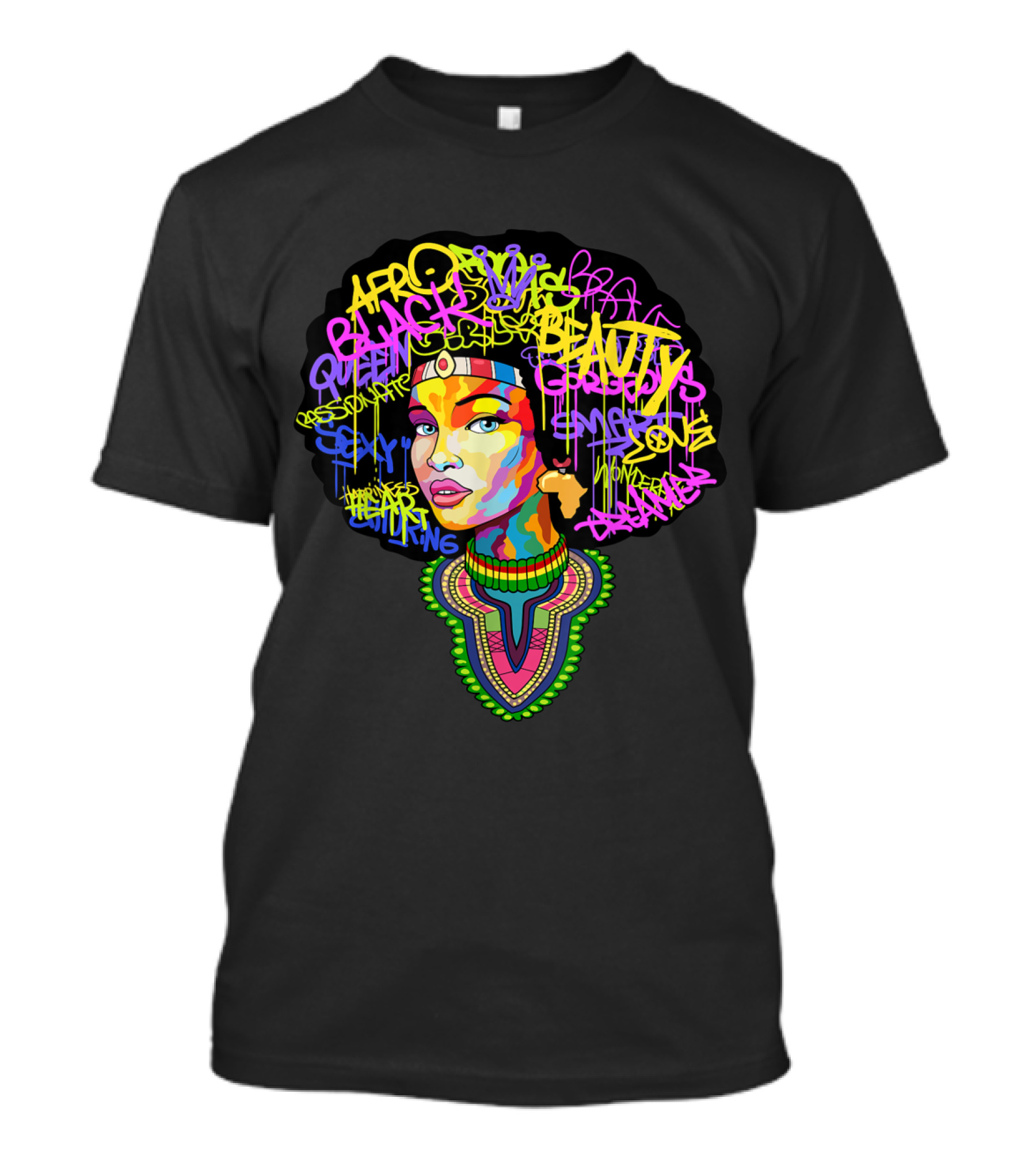 Afro Beauty Black Queen Melanin Brave Colorful Dashiki Expression T-Shirt