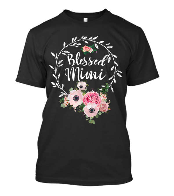 Blessed Mimi Floral Heart With Pink And White Flowers And Leaf Wreath T-Shirt