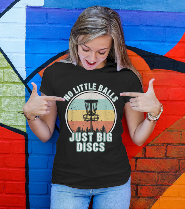 No Little Balls Just Big Discs Retro Disc Golf Basket Vintage Stripes T-Shirt