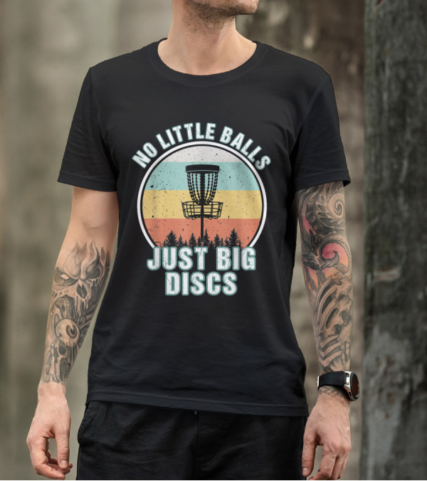 No Little Balls Just Big Discs Retro Disc Golf Basket Vintage Stripes T-Shirt