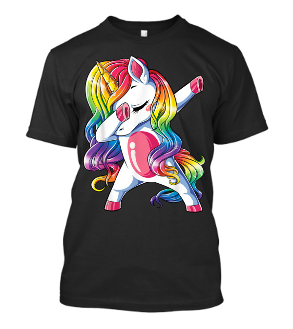 Dabbing Rainbow Unicorn Girls Kids Women T-Shirt