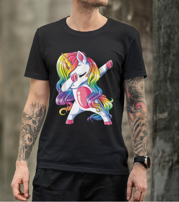 Dabbing Rainbow Unicorn Girls Kids Women T-Shirt