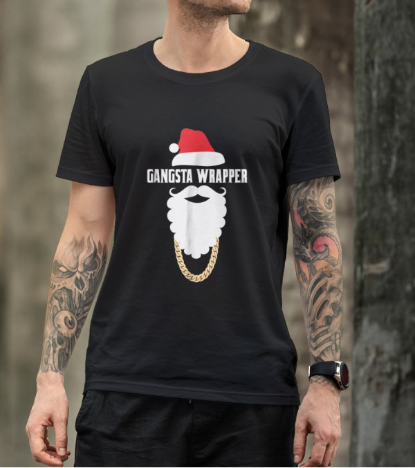 Gangsta Wrapper Funny Santa Beard Gold Chain Christmas T-Shirt