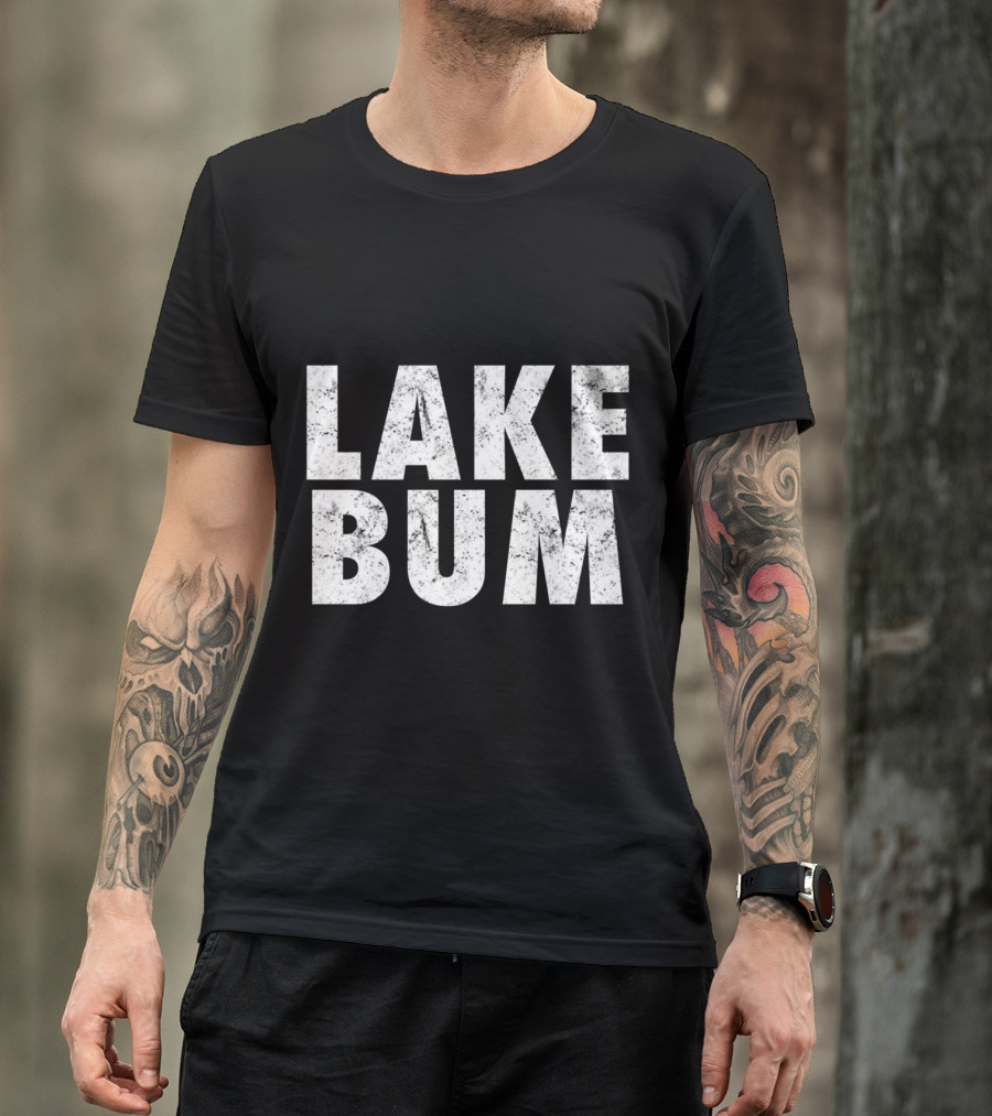 LAKE BUM Distressed Bold Typography T-Shirt