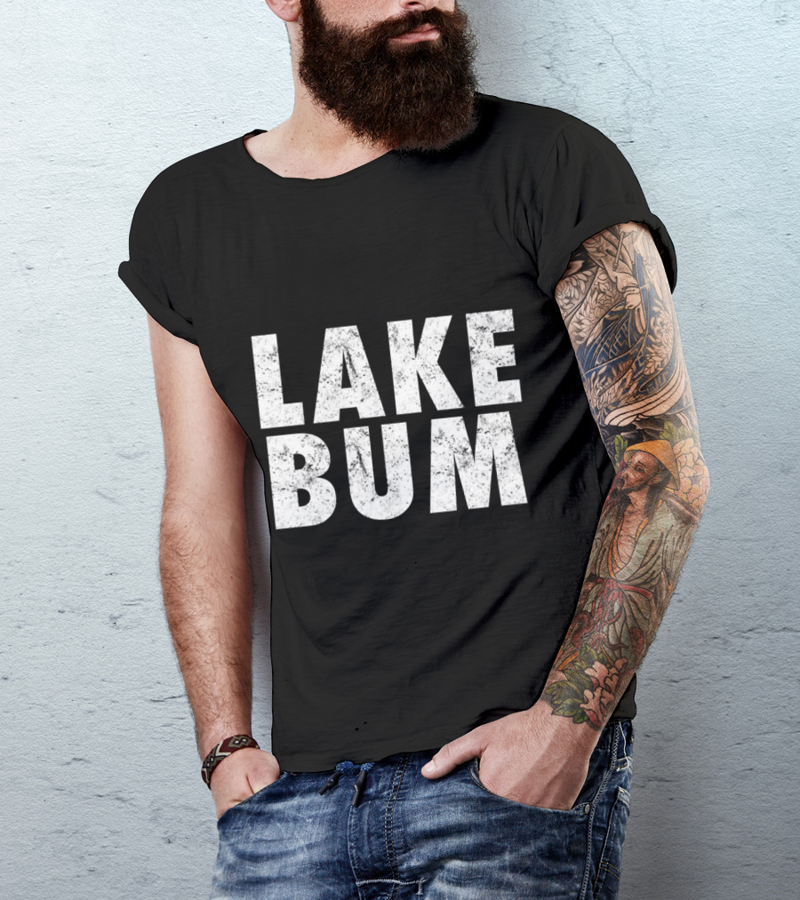 LAKE BUM Distressed Bold Typography T-Shirt