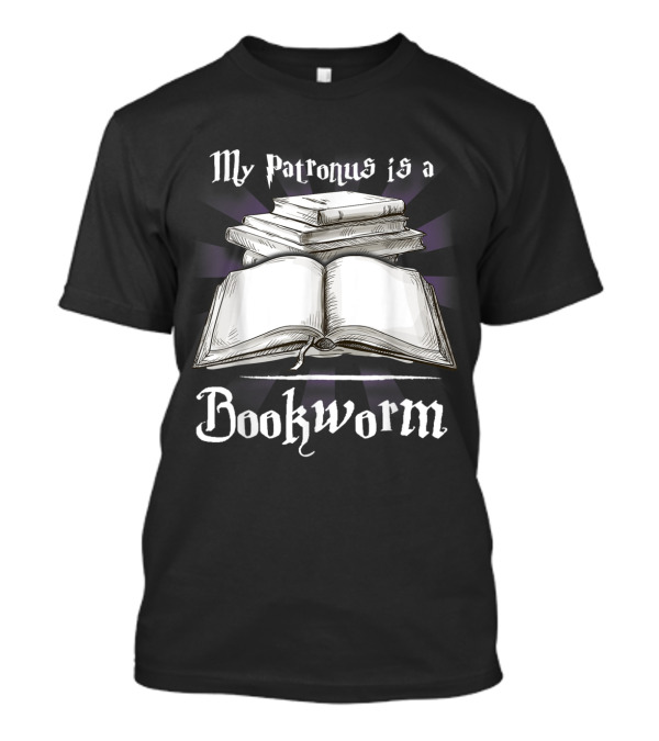 My Patronus Is A Bookworm Book Lover With Stacked Books T-Shirt
