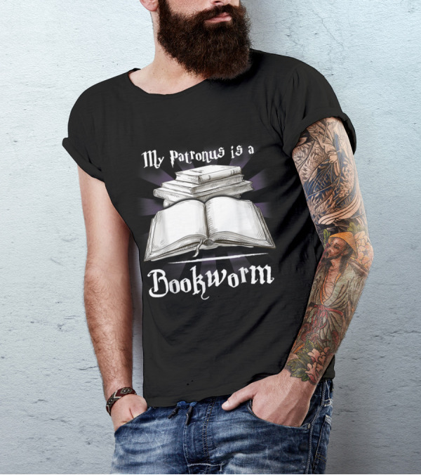 My Patronus Is A Bookworm Book Lover With Stacked Books T-Shirt