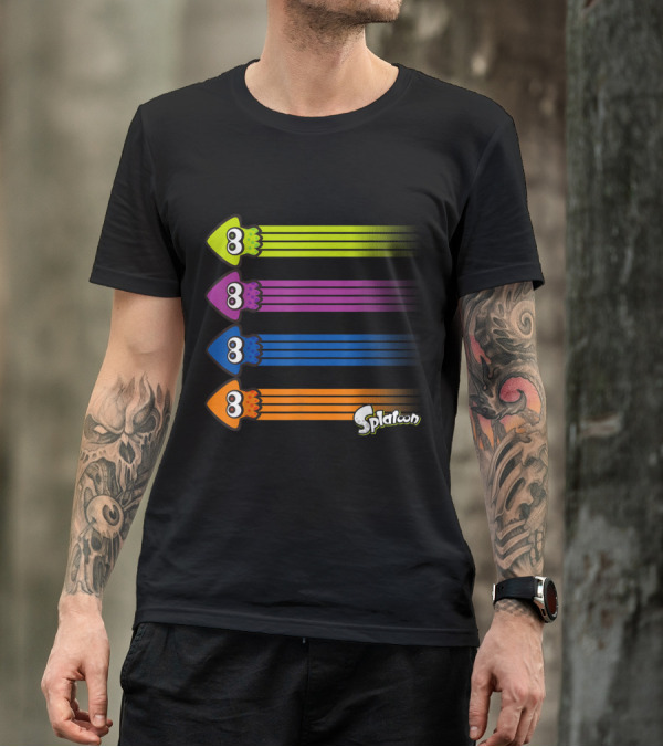 Splatoon Inkling Team Squid Color Streaks Green Purple Blue Orange T-Shirt