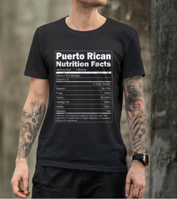 Puerto Rican Nutrition Facts Serving Size Boricua Pride Rhythm Sofrito T-Shirt