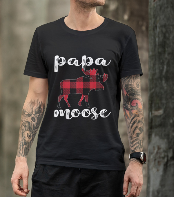 Papa Moose Buffalo Plaid Matching Family Christmas Clothes T-Shirt
