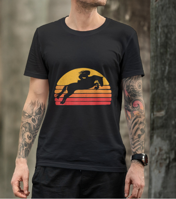 Vintage Equestrian Retro Horse Riding Sunset T-Shirt