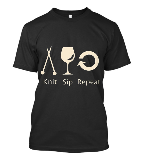 Love To Knit Sip Wine And Repeat Funny Knitting Icons T-Shirt