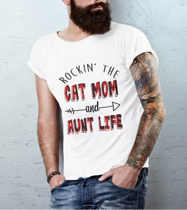 Rockin' The Cat Mom And Aunt Life Plaid T-Shirt