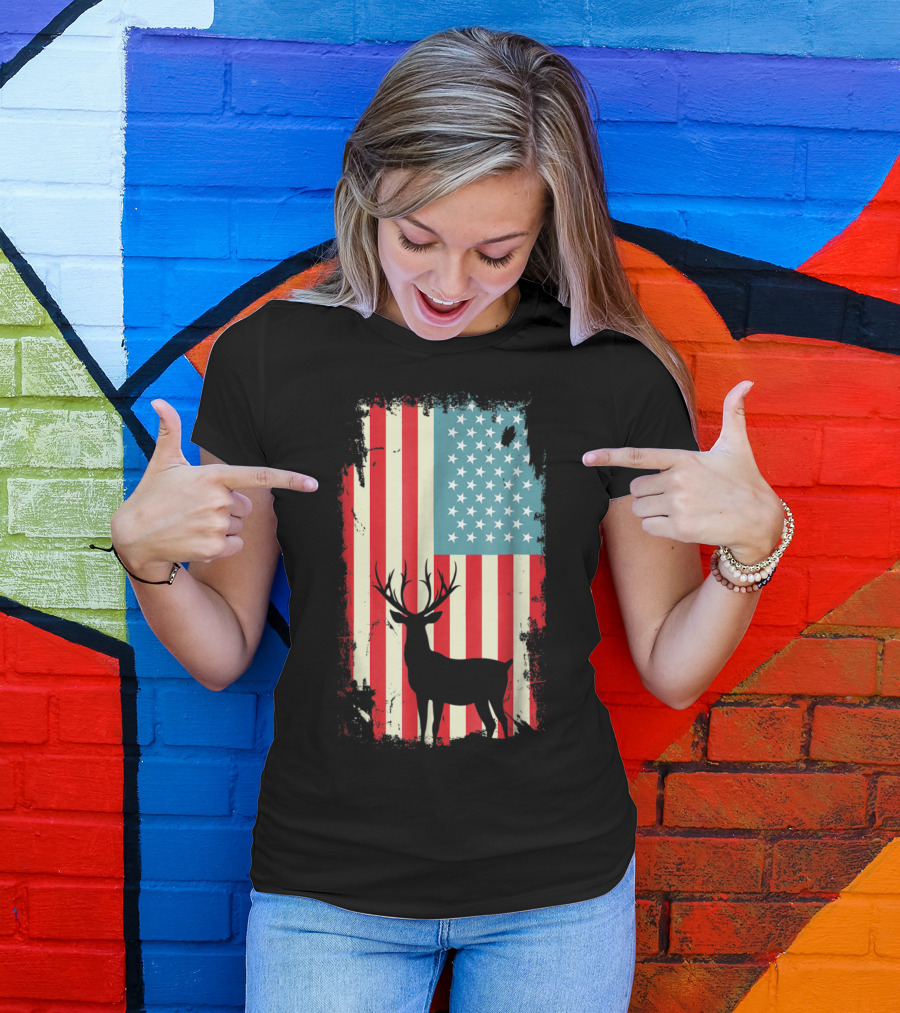 American Deer Hunter Patriotic Flag T-Shirt