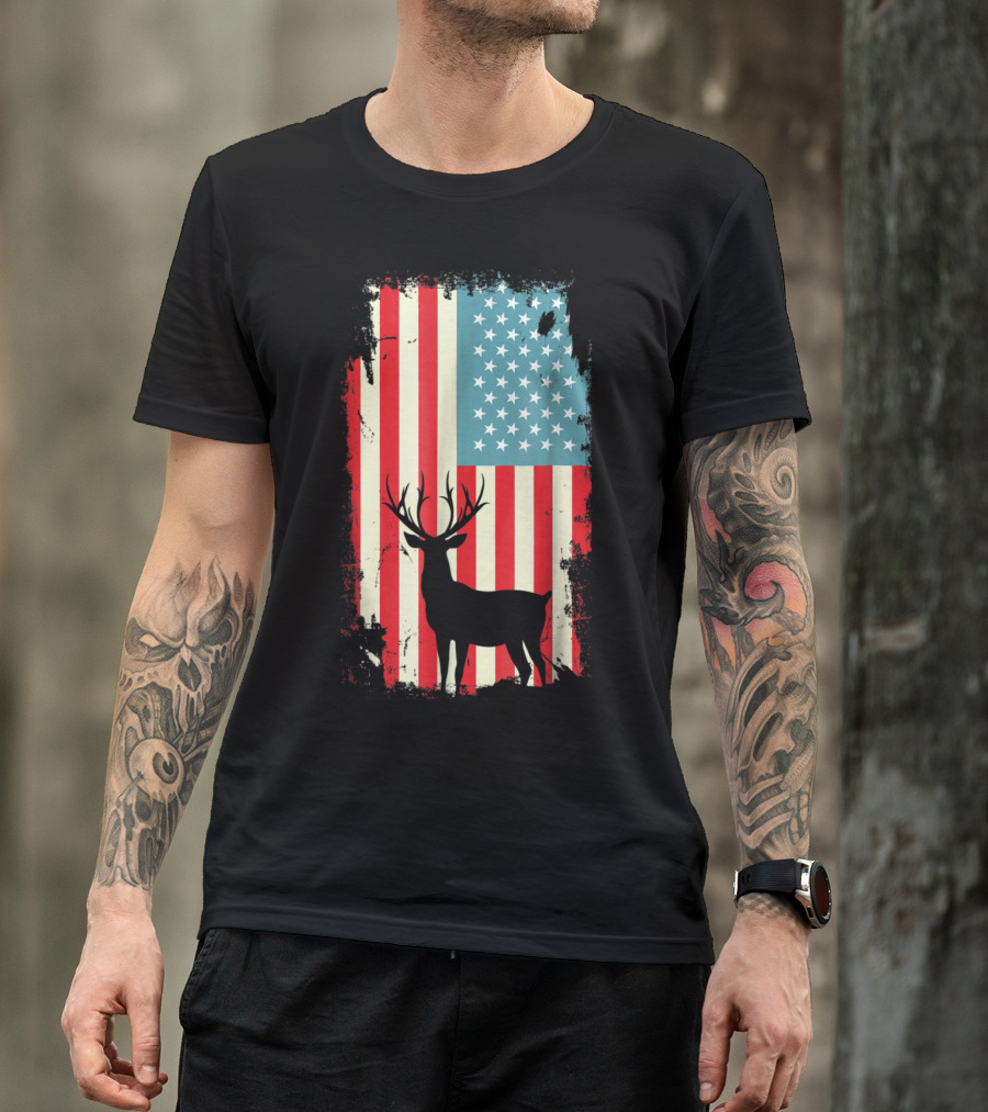 American Deer Hunter Patriotic Flag T-Shirt