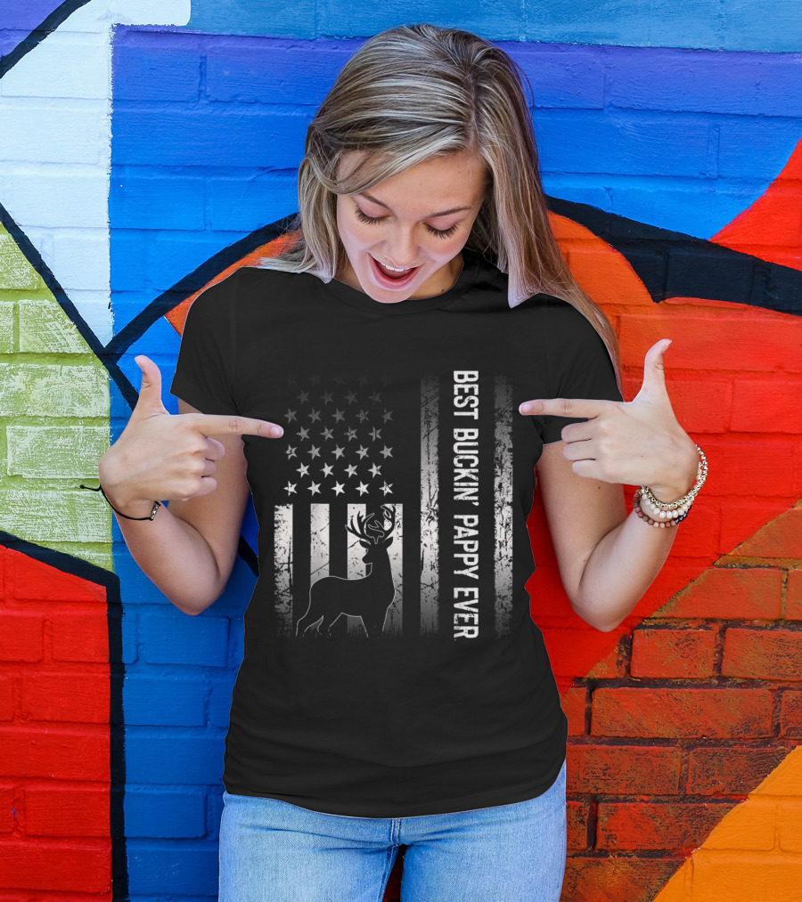 Best Buckin' Pappy Ever American Flag Deer Silhouette T-Shirt