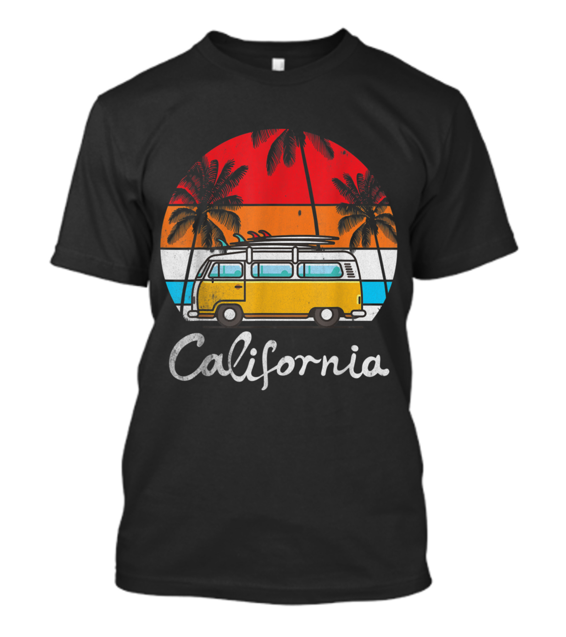 California Vintage Van Surf Sunset Scene T-Shirt