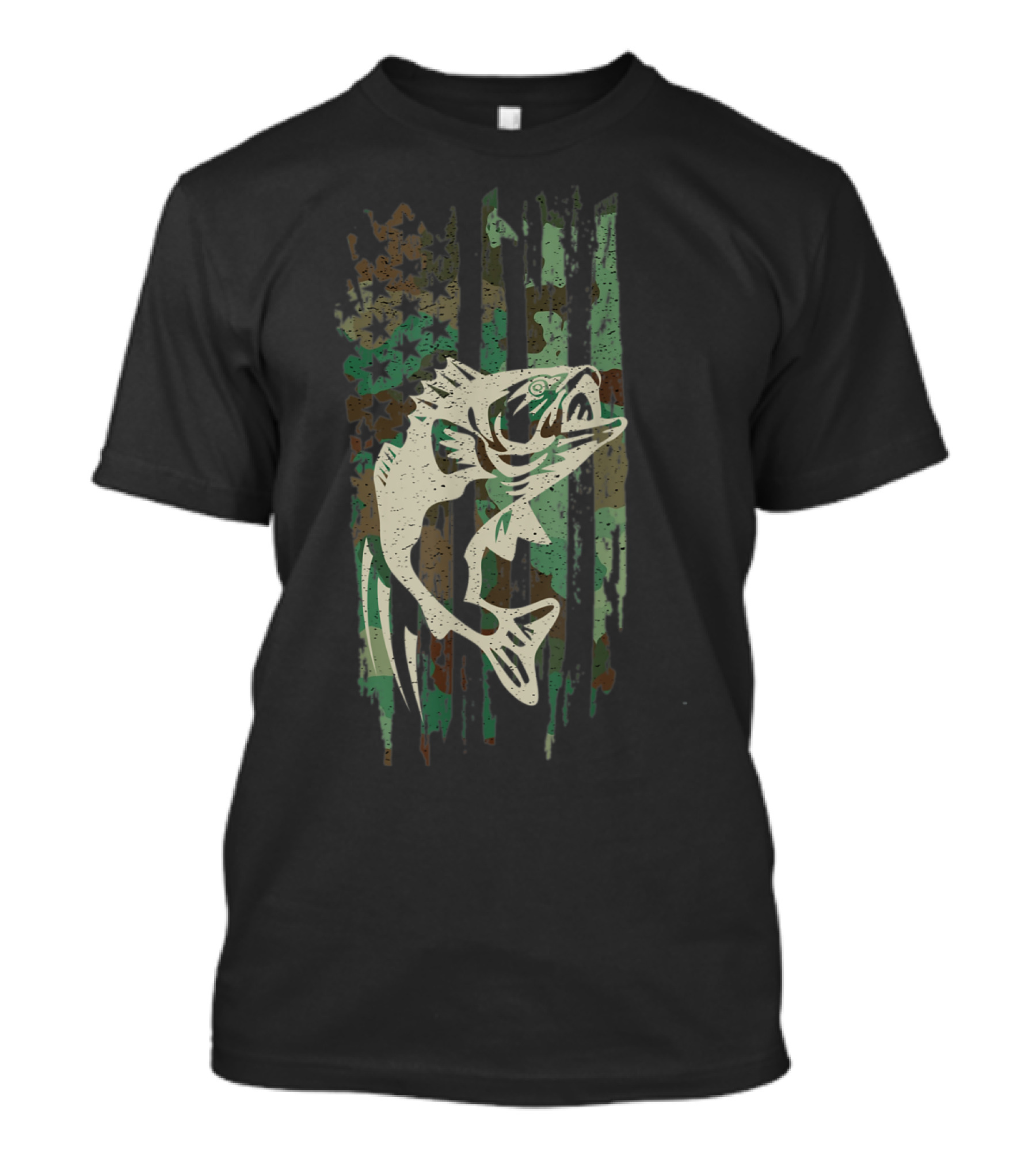 Camouflage Bass Fishing American Flag T-Shirt