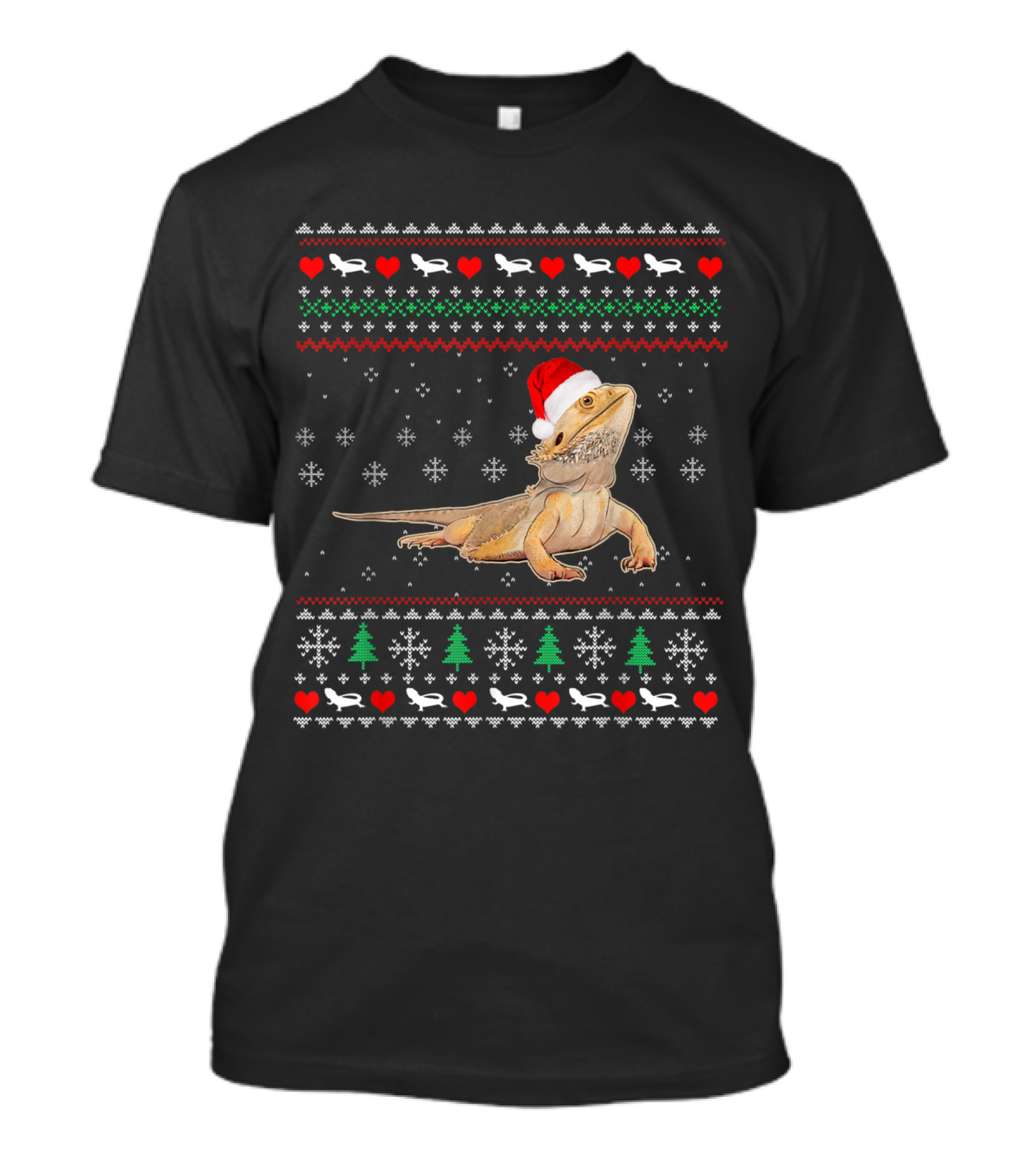Smiling Bearded Dragon Christmas Ugly Sweater Pattern With Santa Hat T-Shirt